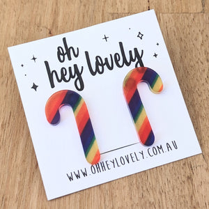 'Candy Cane - Rainbow' Statement Stud Earrings