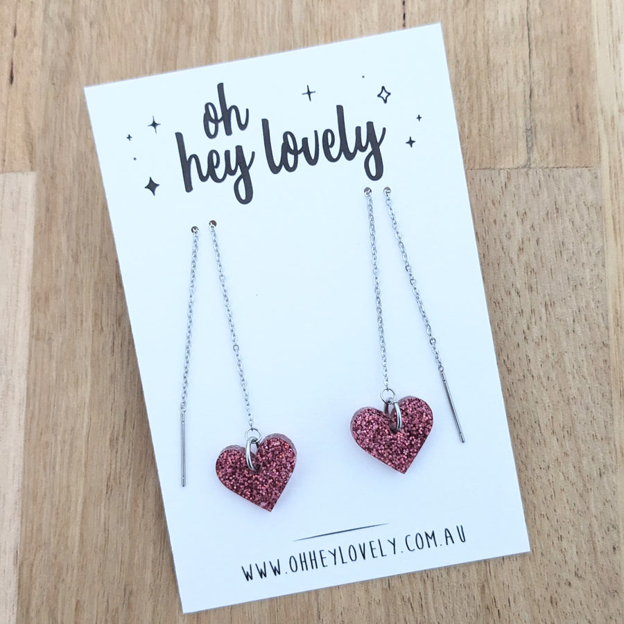 'Love Heart Threader' Dangle Earrings