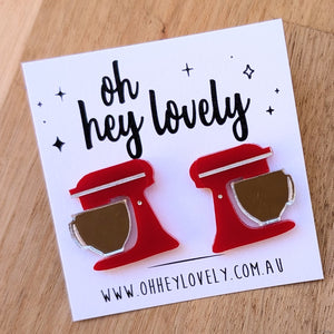 'Kitchen Mixers - Red' Statement Stud Earrings