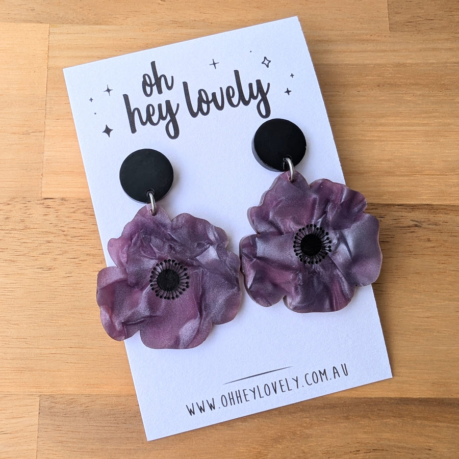 'Poppy - Purple' Dangle Earrings