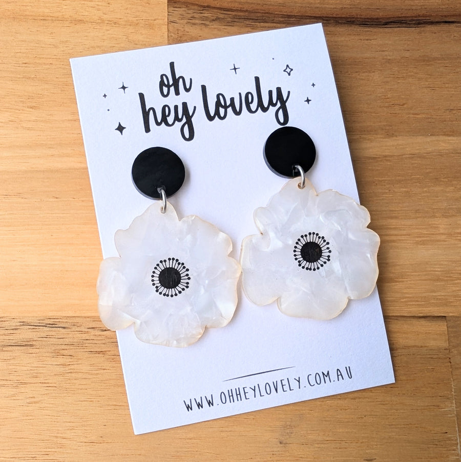 'Poppy - White' Dangle Earrings