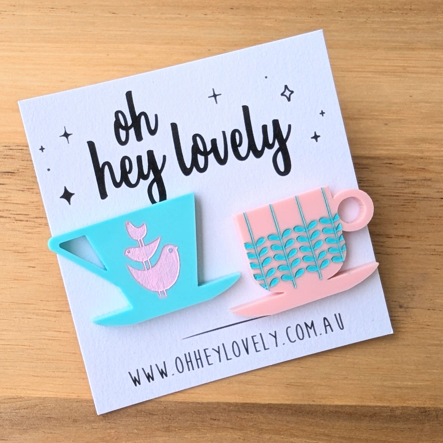 'Retro Tea Cups' Statement Stud Earrings