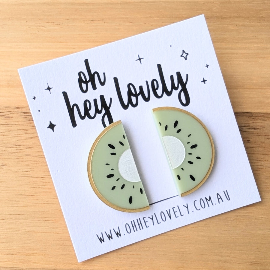 'Kiwi Fruit Slice' Statement Stud Earrings