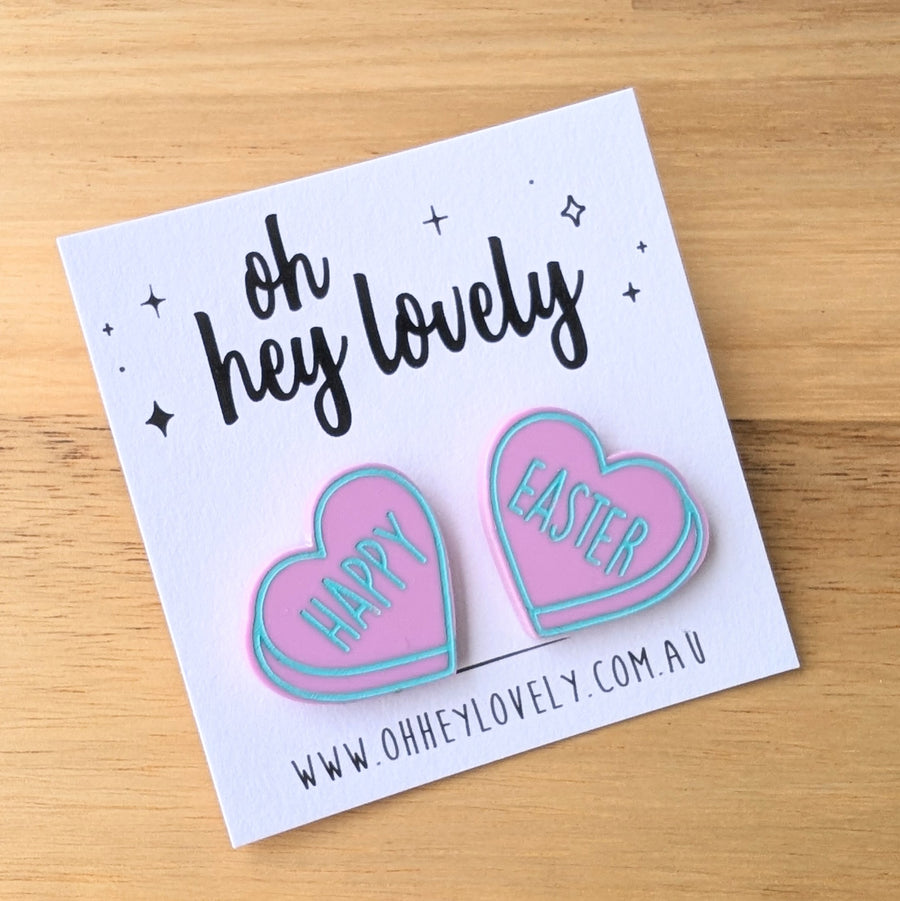 'Easter Candy Hearts' Statement Stud Earrings