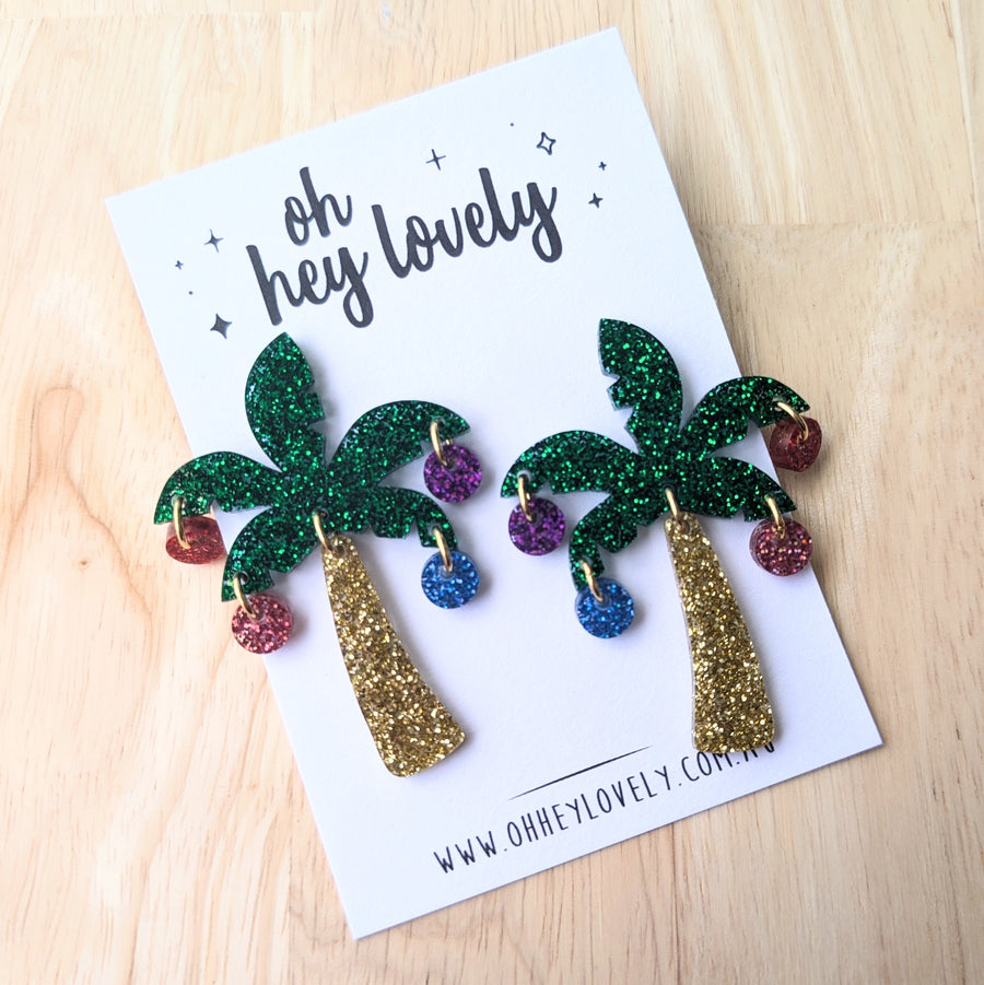 'Summer Xmas Palm' Dangle Earrings