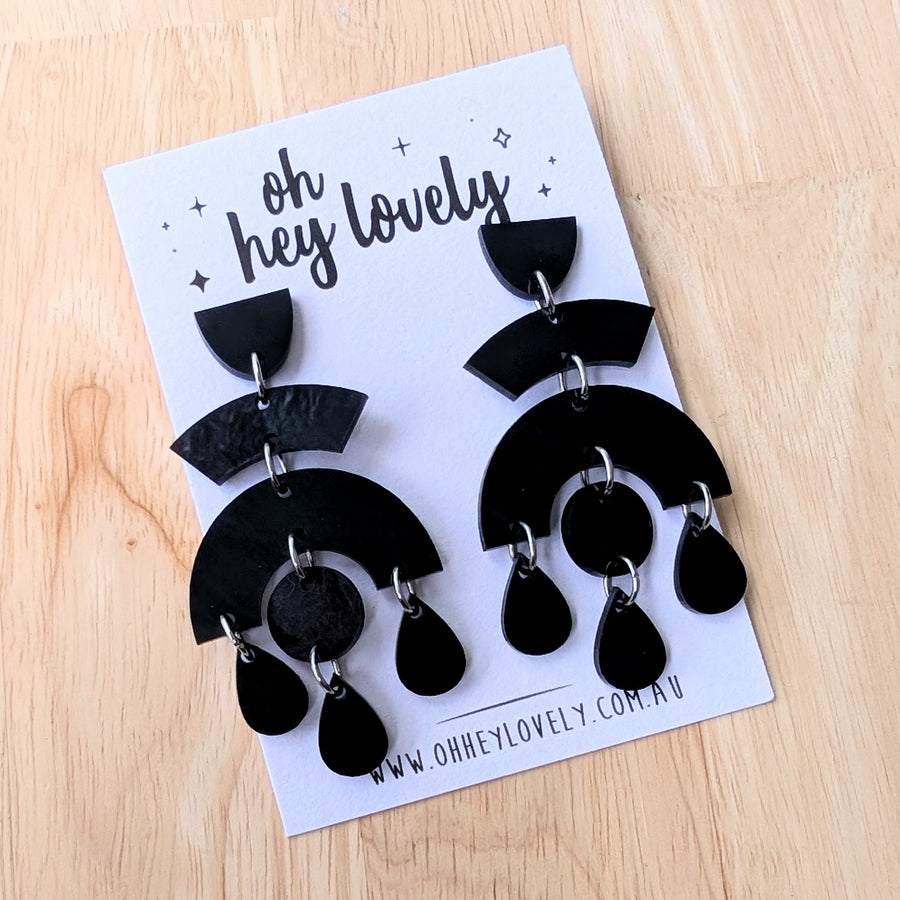 'Athena - Black' Dangle Earrings