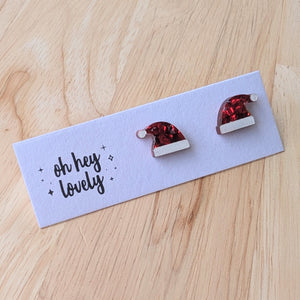 'Santa Hat - Chunky Glitter' Mini Stud Earrings