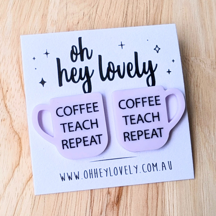 'Coffee, Teach, Repeat' Statement Stud Earrings