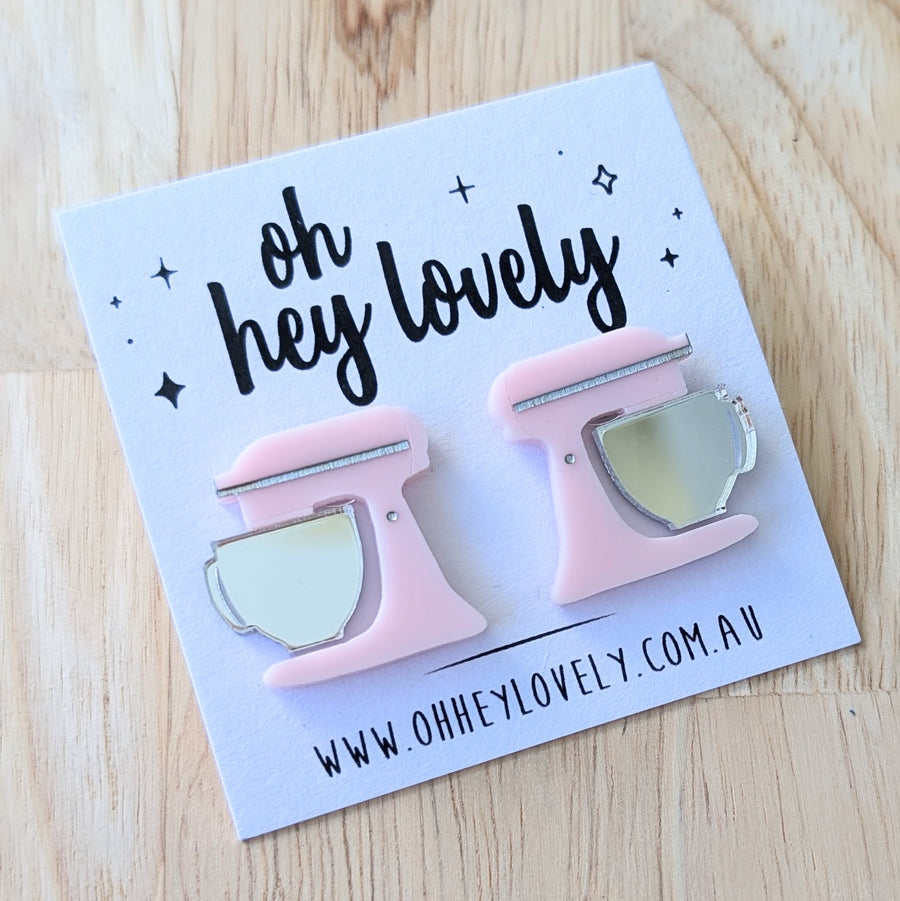 'Kitchen Mixers - Pale Pink' Statement Stud Earrings