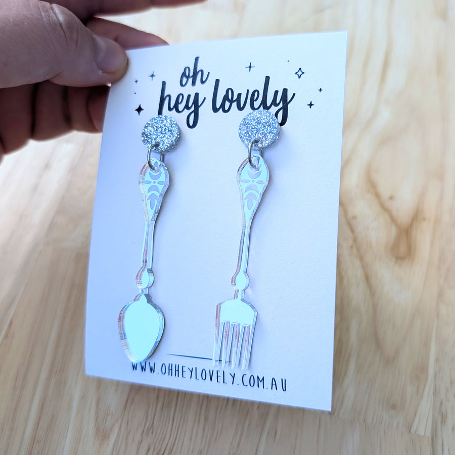 'Dessert Fork and Spoon' Dangle Earrings