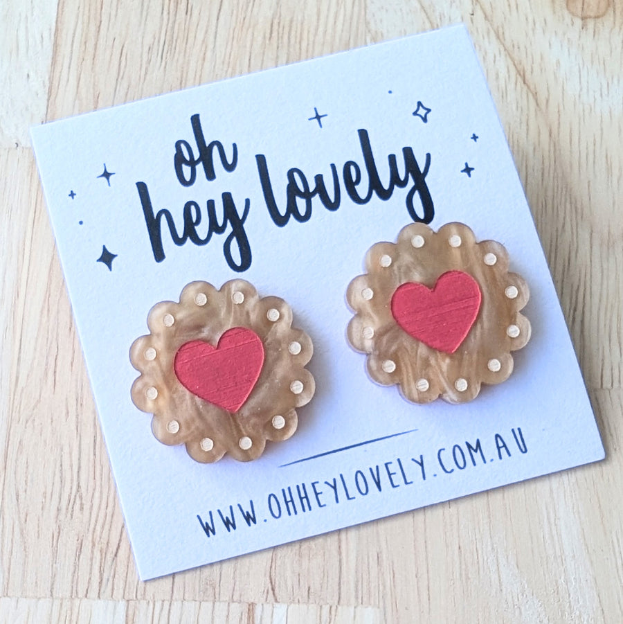 'Heart Jam Biscuit' Statement Stud Earrings