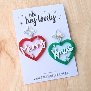 'Merry Xmas Hearts' Dangle Earrings