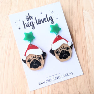 Doug the Christmas Pug' Dangle Earrings