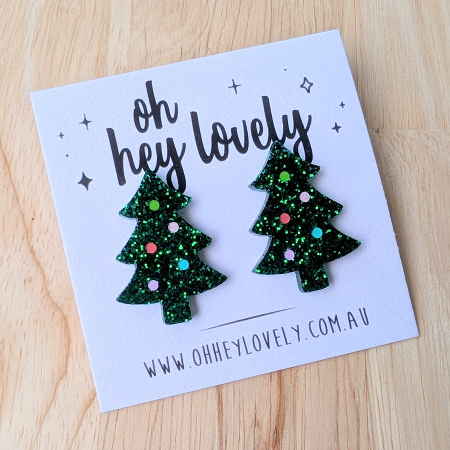 'Christmas Tree - Green' Statement Stud Earrings