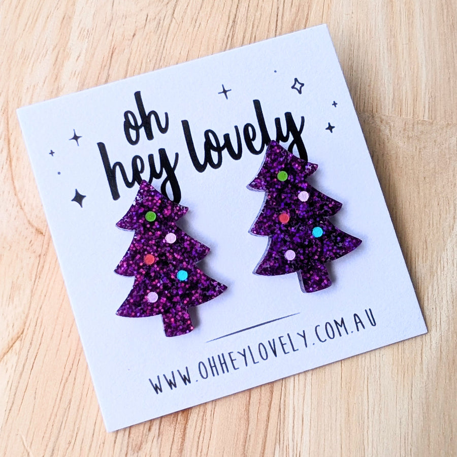 'Christmas Tree - Purple' Statement Stud Earrings