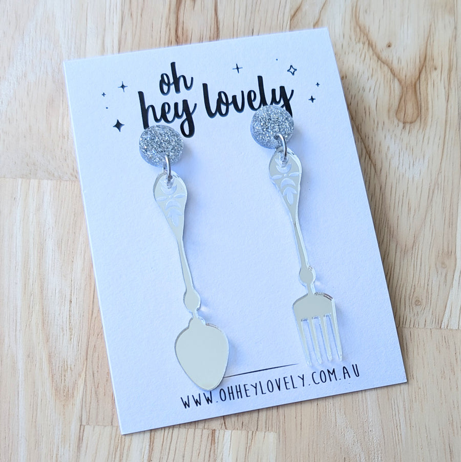 'Dessert Fork and Spoon' Dangle Earrings
