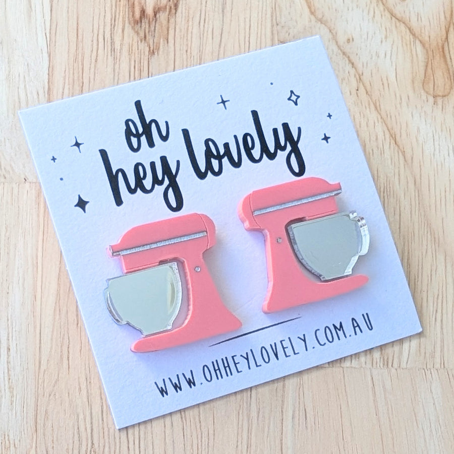 'Kitchen Mixers - Coral' Statement Stud Earrings