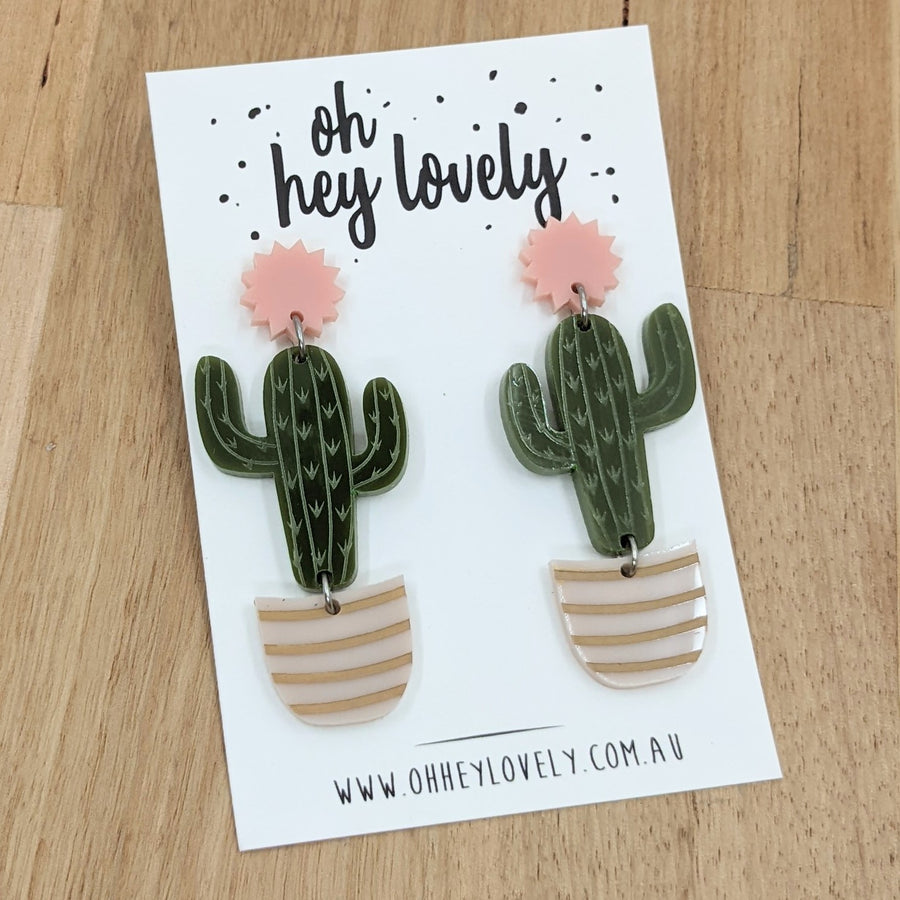 'Potted Cactus' Dangle Earrings