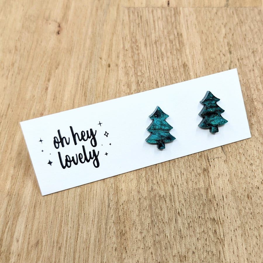 'Christmas Tree - Teal Swirl' Mini Stud Earrings